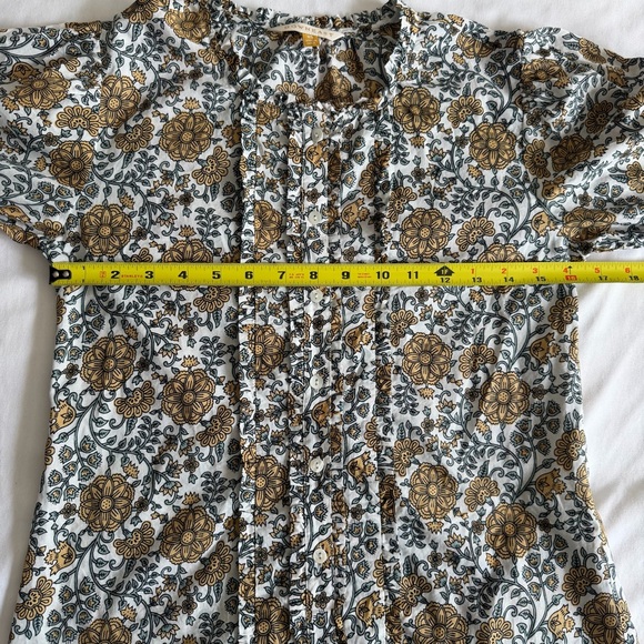 Downeast Boho Floral Print Puff Short Sleeve Button Down Blouse Top Cottagecore - Picture 10 of 11